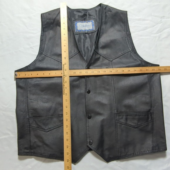 Starling Mens Black Leather Biker Vest Western Snap Front Size 52 fits 48" Chest - Picture 6 of 11